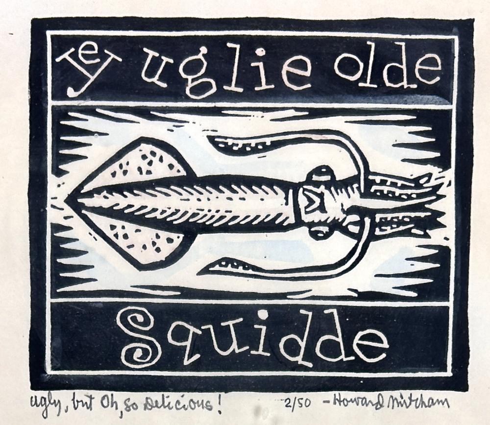 Howard Mitcham comparable auction result: howard mitcham 1917 1996 ye uglie olde squidde 2 50 woodblock print 3 1 4 x 4 image 8 1 4 x 9 3 4 framed