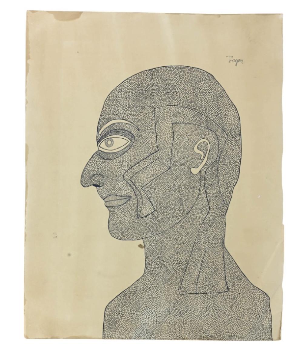 jogen chowdhury signed pen ink portrait of man · Greenwich Auction · 2024-12-19 Jogen Chowdhury comparable auction result: jogen chowdhury signed pen ink portrait of man