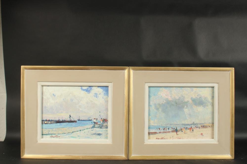 Geoffrey Chatten comparable auction result: geoffrey chatten b 1938 english gorleston beach and pier signed oil on board 8 x 10 20 x 26c