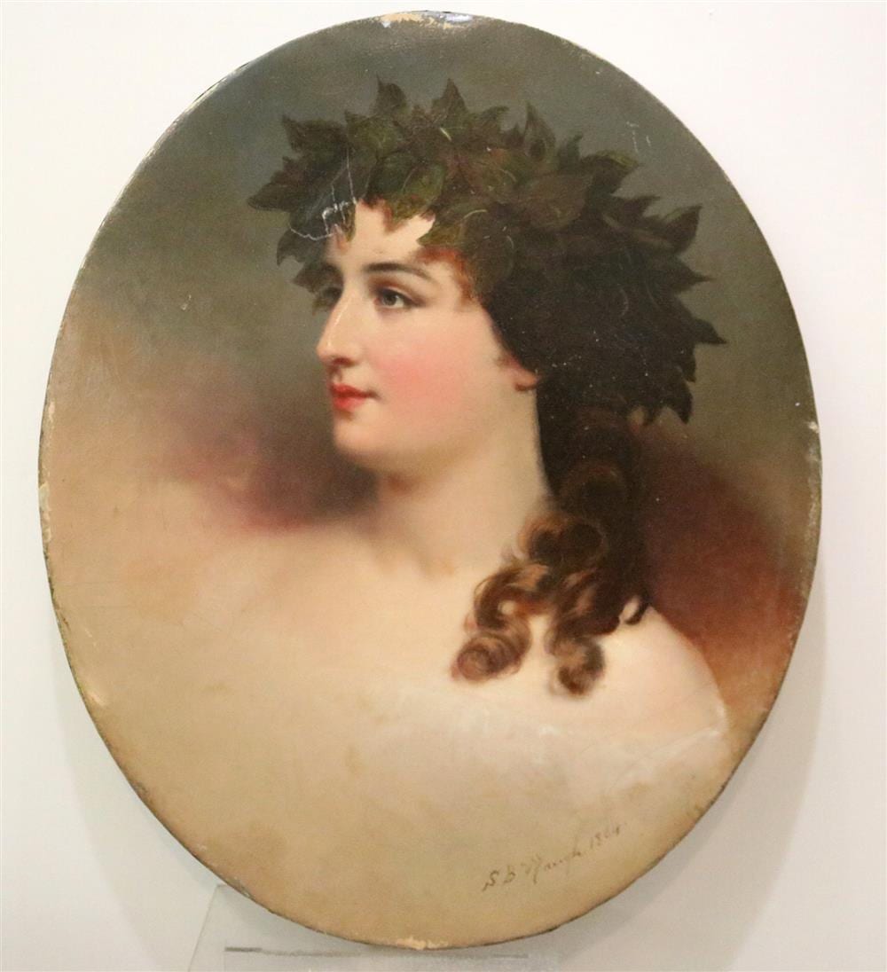 Samuel Bell Waugh comparable auction result: samuel bell waugh pennsylvania wisconsin 1814 1885 young woman wearing a crown of ivy 1864 for restoration oil on canvas s