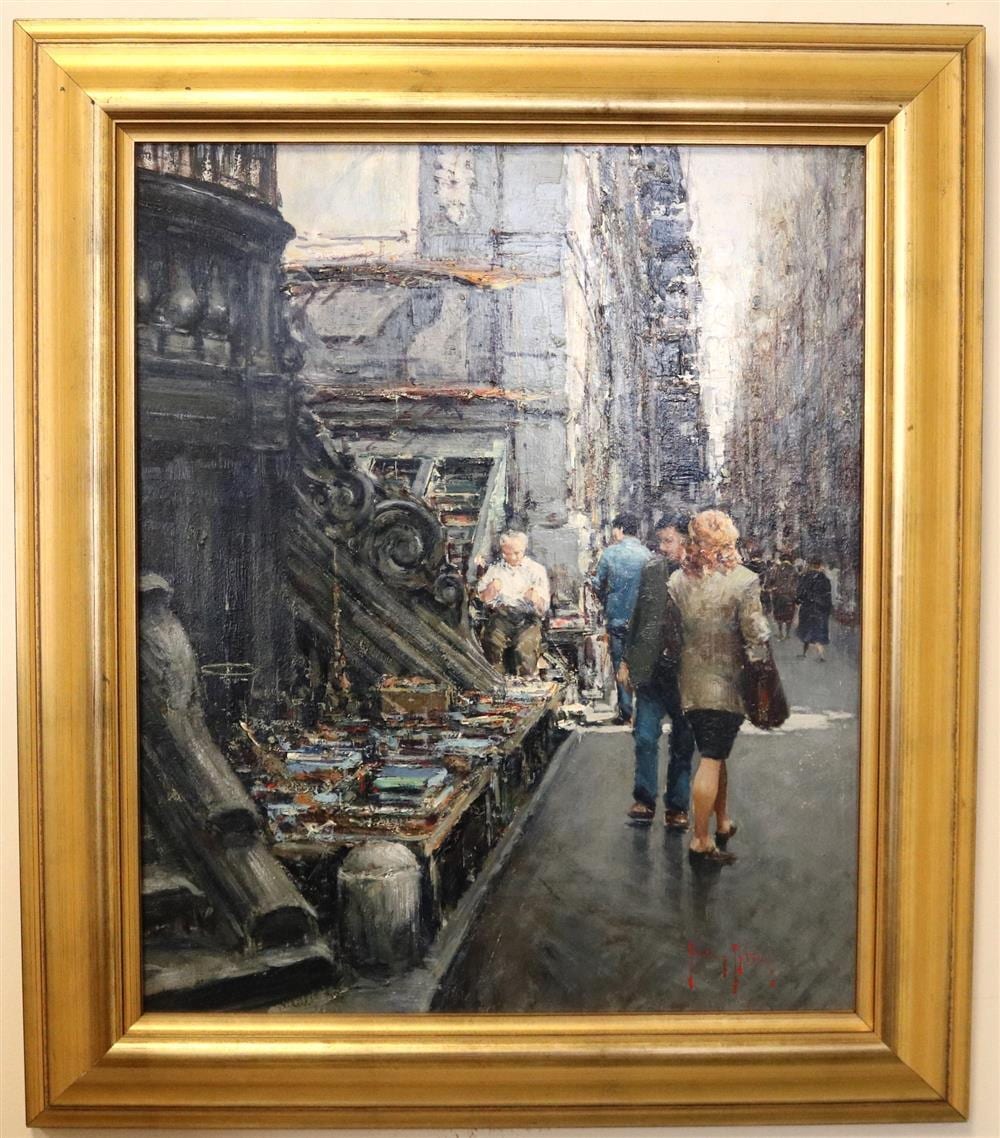 Andrea Patrisi comparable auction result: andrea patrisi italian born 1954 neapolitan newstand oil on board signed lower right hand corner verso titled framed