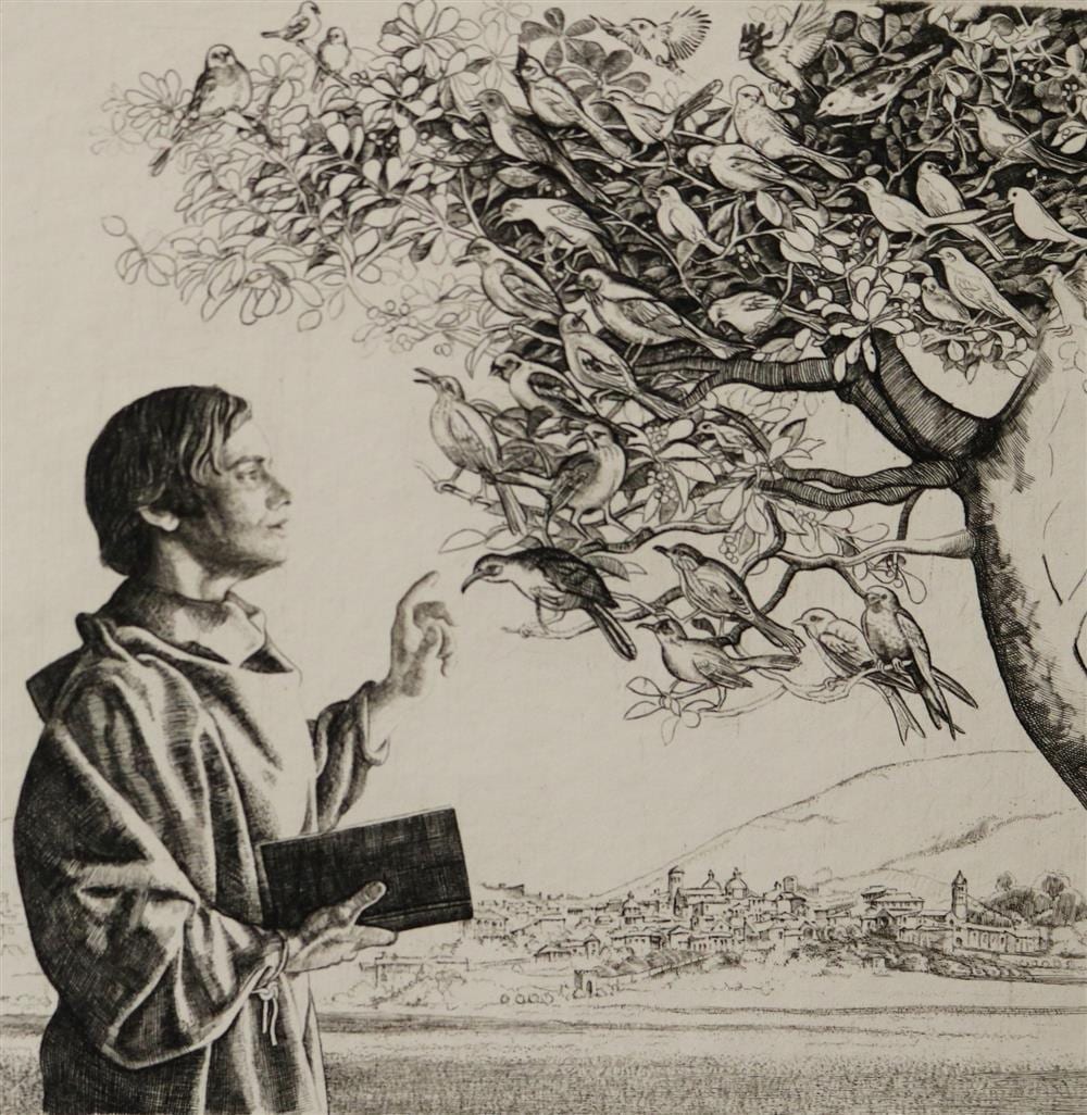 frank wright american 1932 2020 saint francis limited edition etching on paper numbered 7 of an edition of 75 pencil signed ti · Sloans & Kenyon · 2024-12-19 Frank Wright comparable auction result: frank wright american 1932 2020 saint francis limited edition etching on paper numbered 7 of an edition of 75 pencil signed ti