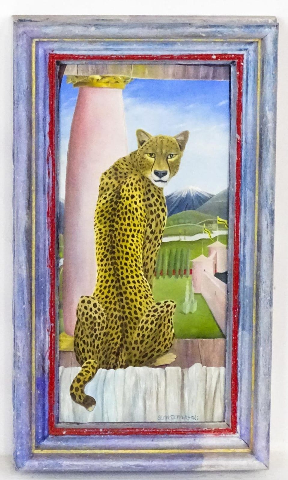 Sean Jefferson comparable auction result: sean jefferson b 1957 oil on board cheetah a big cat before a mountai