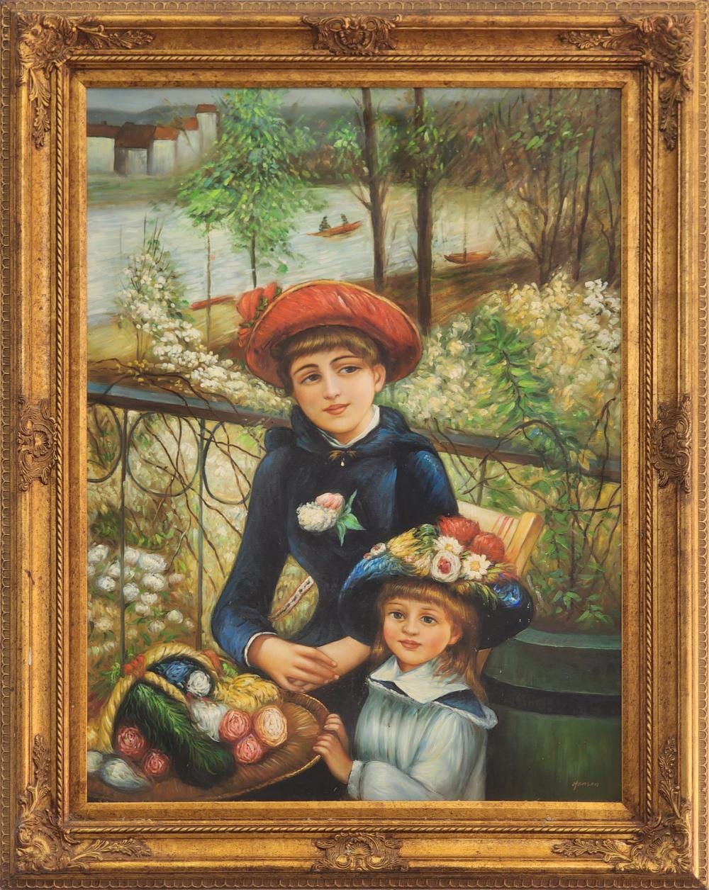 Painting after Pierre-Auguste Renoir 'Two Sisters' on canvas (126 x 100cm) sold by Lawsons, lot 1094 — auction record photograph