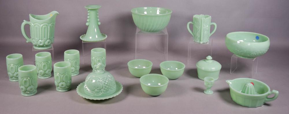 18 Pieces Jadeite Glass Fire-King, Weishar sold by Willow Auction House, lot 36 — auction record photograph