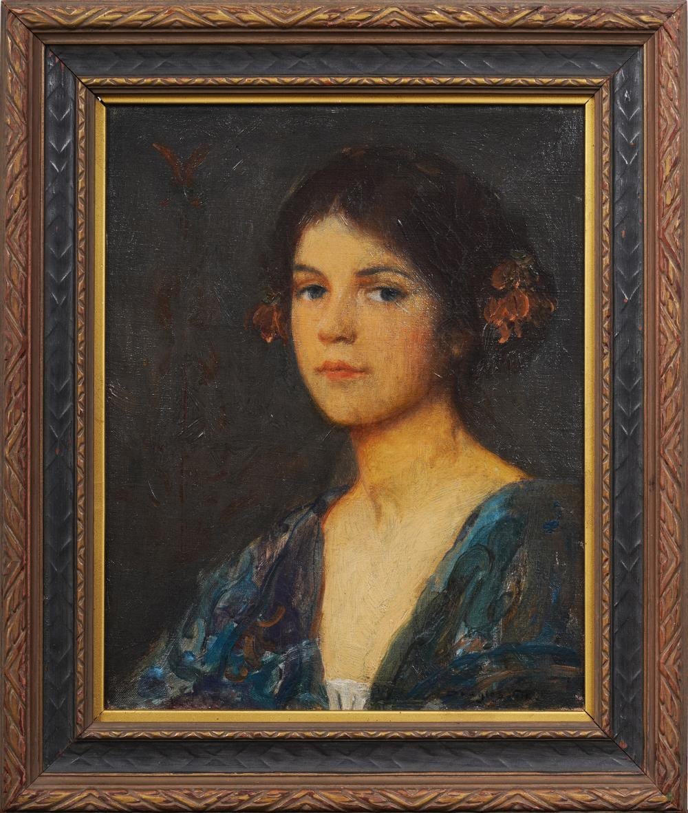 Douglas Volk comparable auction result: douglas volk 1856 1935 antique american impressionist signed woman portrait original oil painting