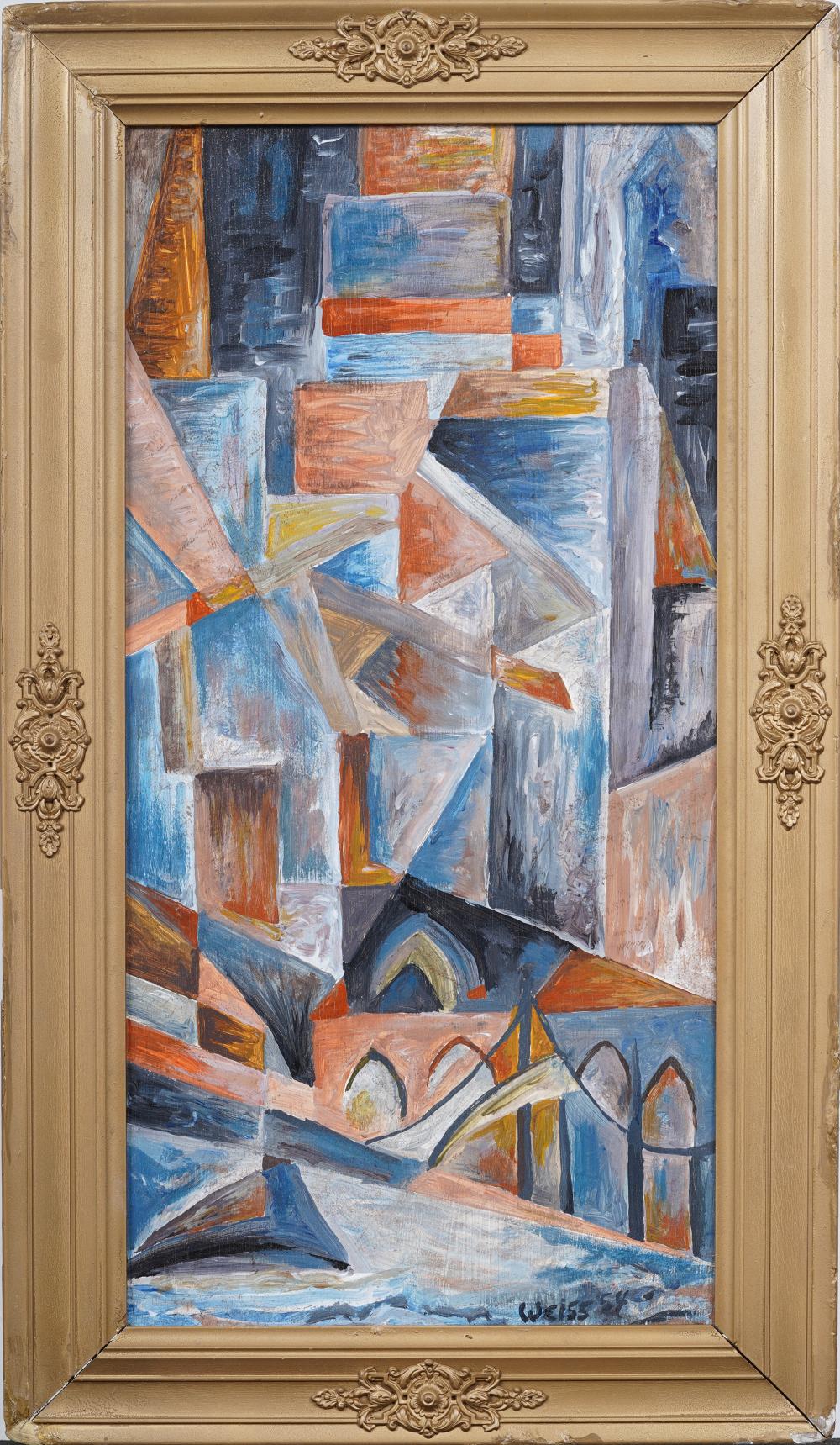 Hugh Weiss comparable auction result: hugh weiss 1925 2007 antique american abstract cubist brooklyn bridge view original oil painting