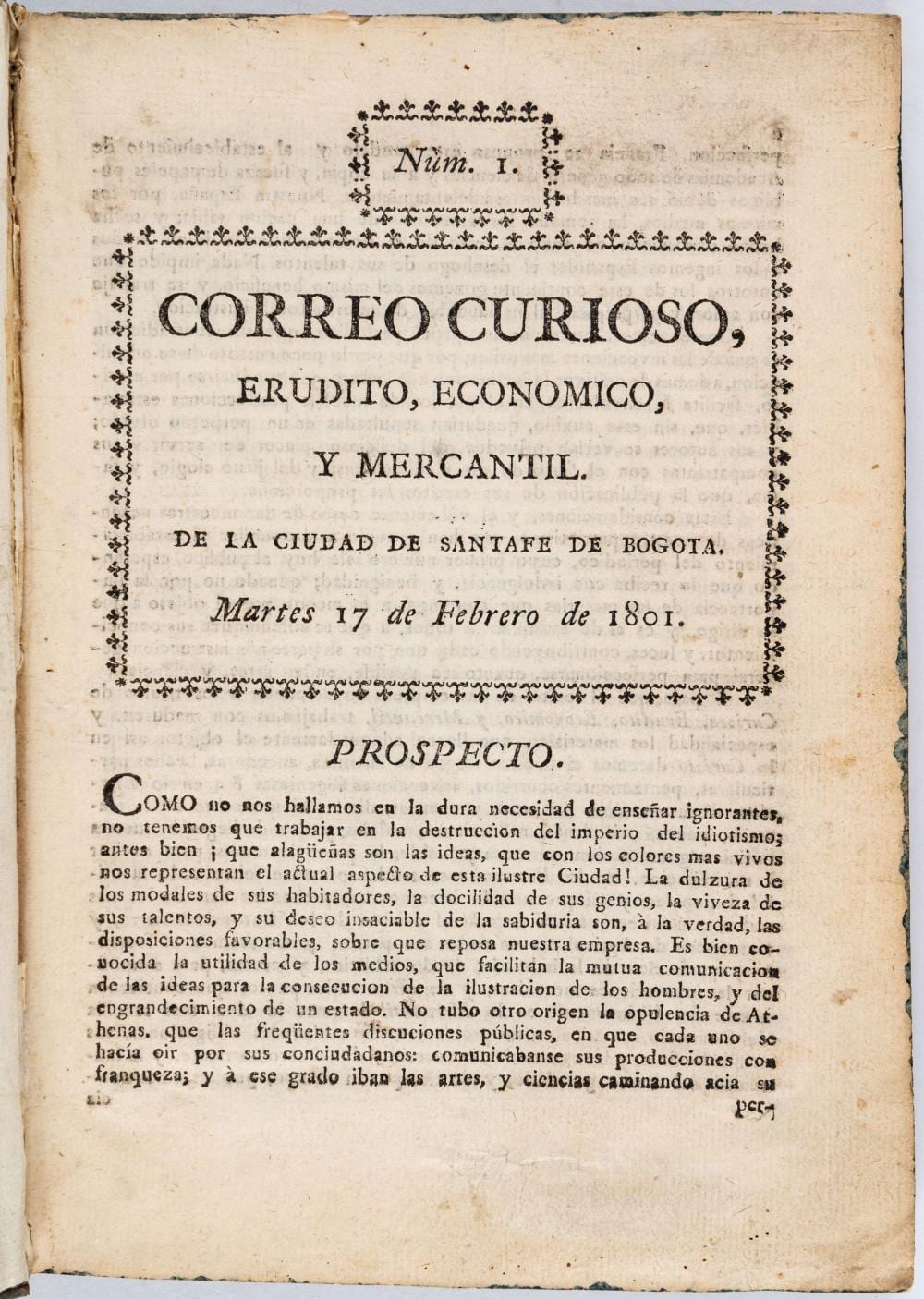 Correo curioso n° 1 al 46. 1801. comparable sale