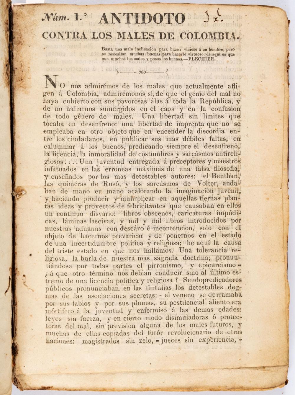 Antídoto males de Colombia 1827-29 comparable sale