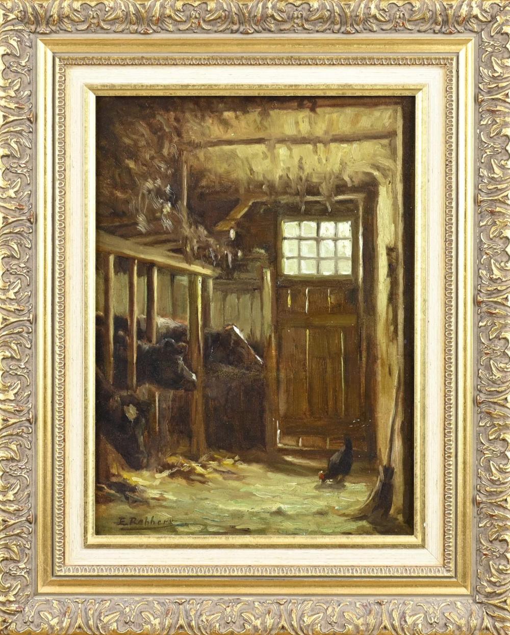 evert rabbers stable with cows and chicken · Twents Veilinghuis · 2025-01-09 Evert Rabbers comparable auction result: evert rabbers stable with cows and chicken