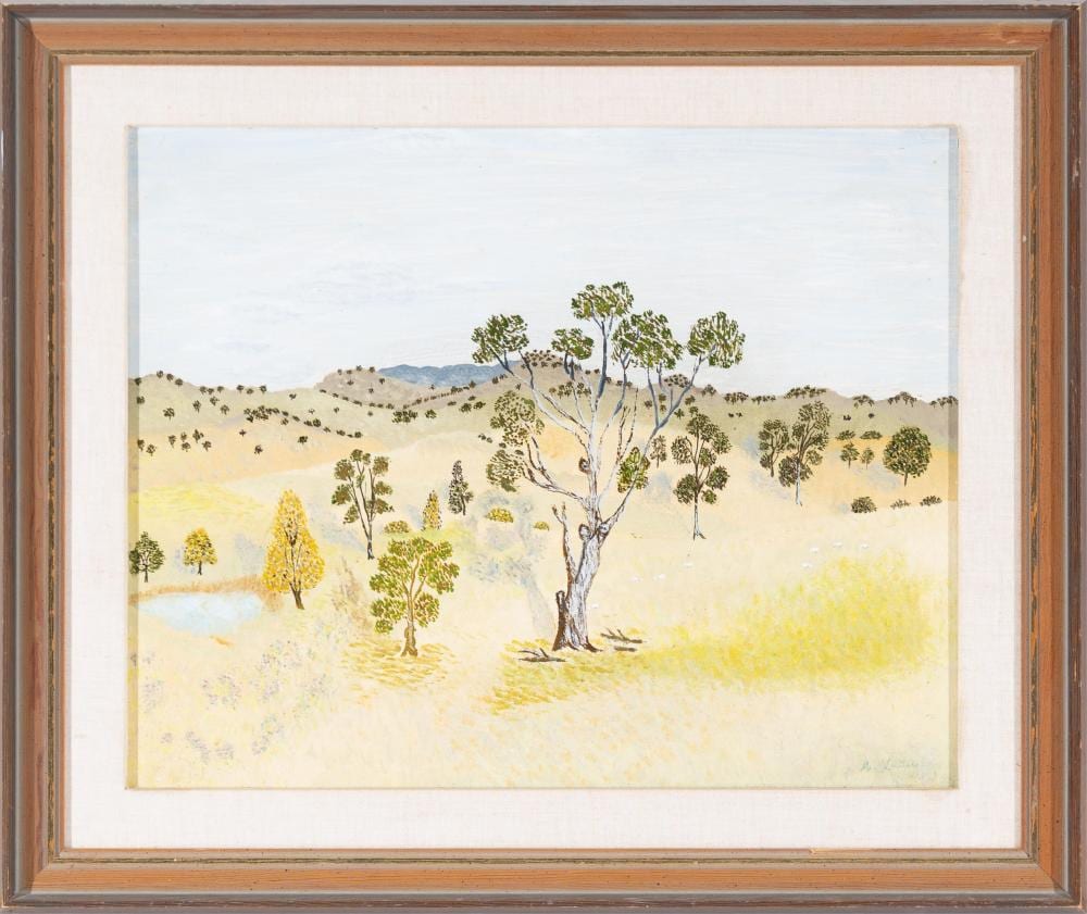 Muriel Luders comparable auction result: muriel luders 1906 1984 open valley canberra oil on board 40x50 cm frame 55x65 cm