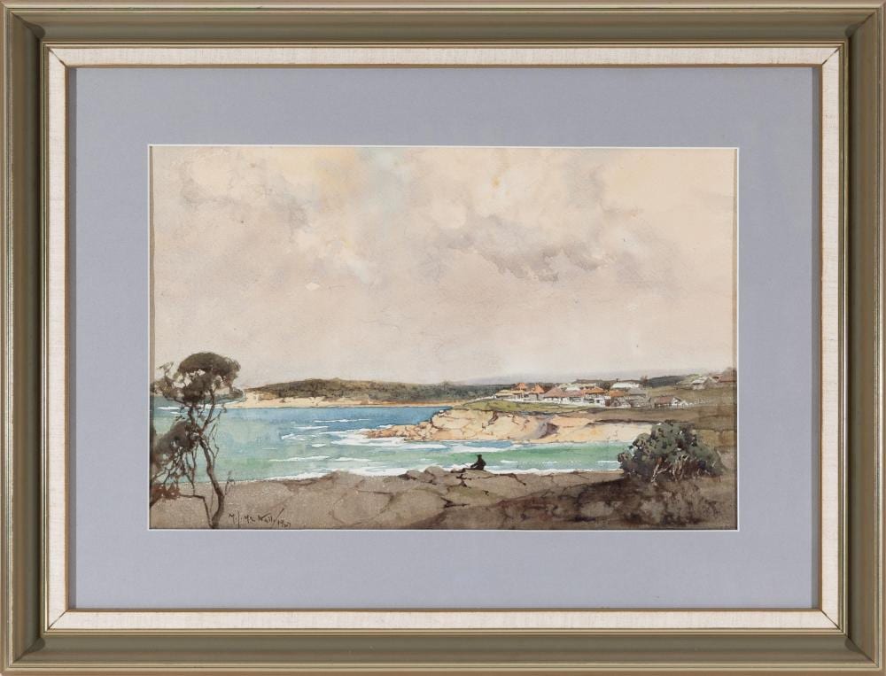 M. J. MacNally comparable auction result: matthew james macnally 1873 1943 lone fisherman at cronulla beach near port hacking watercolour 30x46 cm frame 52x68 cm
