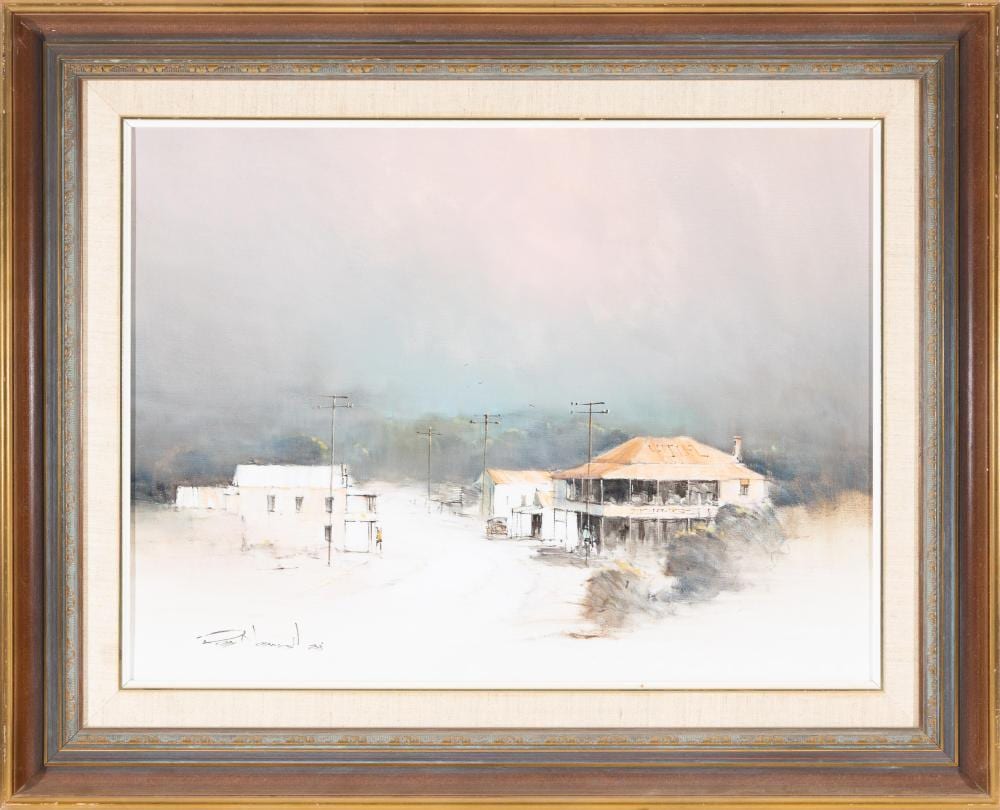 Rex Newell comparable auction result: rex newell 1939 2016 billinudgel country town hotel 1983 oil on board 45x60 cm frame 65x80 cm
