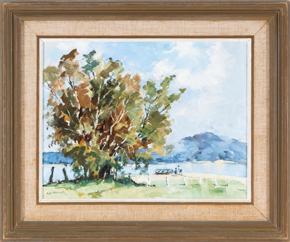 Rhys Williams comparable auction result: rhys williams 1894 1976 launching the boat pittwater oil on canvas on board 34x44 cm frame 51x61cm