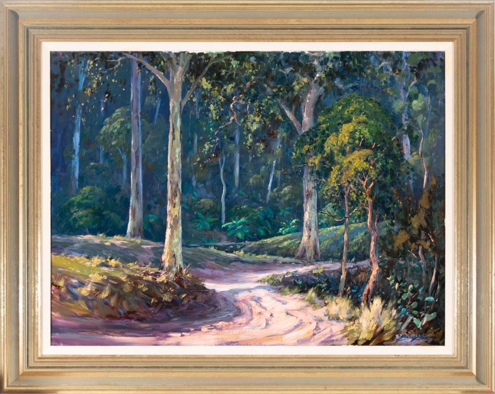 Michael Willard Gradowski comparable auction result: michael white 1967 glenbrook track lower blue mountains 1995 oil on canvas 75x101 cm frame 99x125 cm