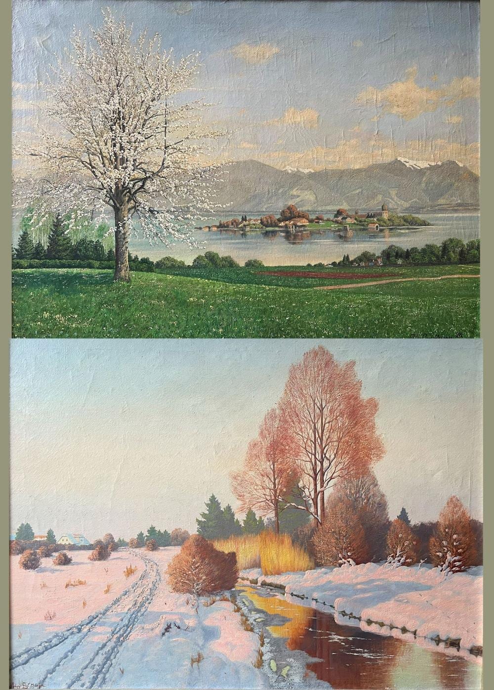 Philipp Graf comparable auction result: philipp graf 1874 1947 2 landschaften fr hling am chiemsee mit bl hendem baum und blick auf das