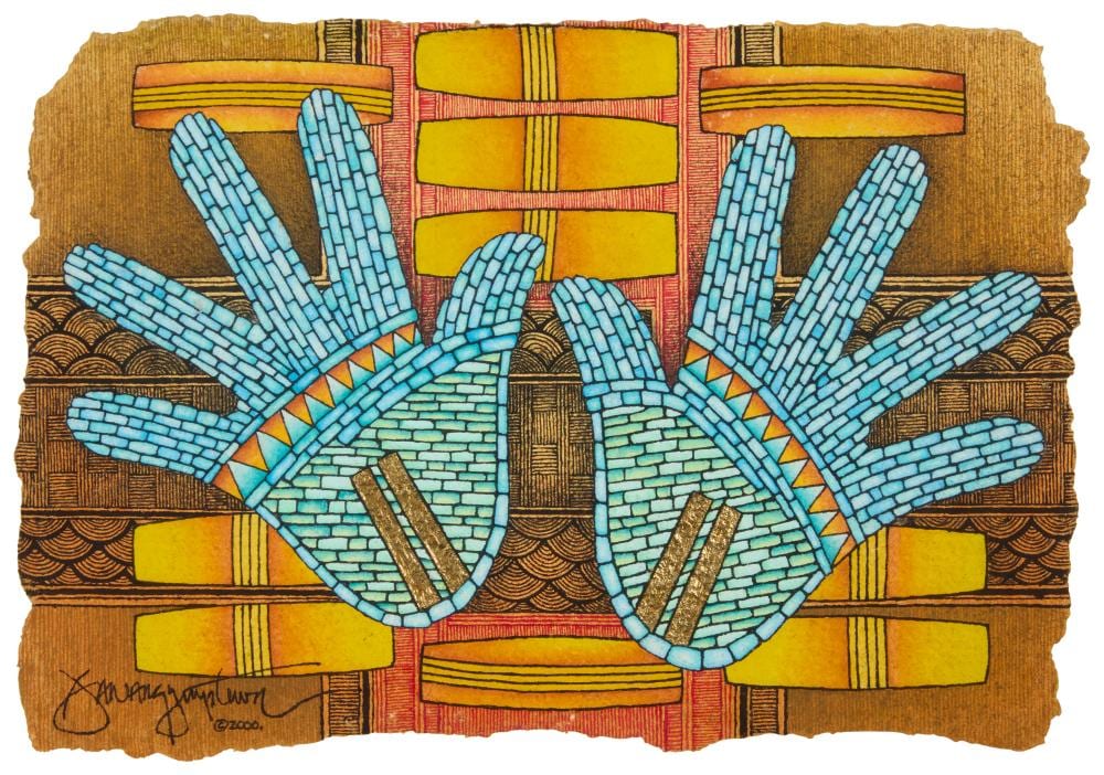 David Dawangyumptewa comparable auction result: david dawangyumptewa b 1957 hopi tewa thunder hands 2000