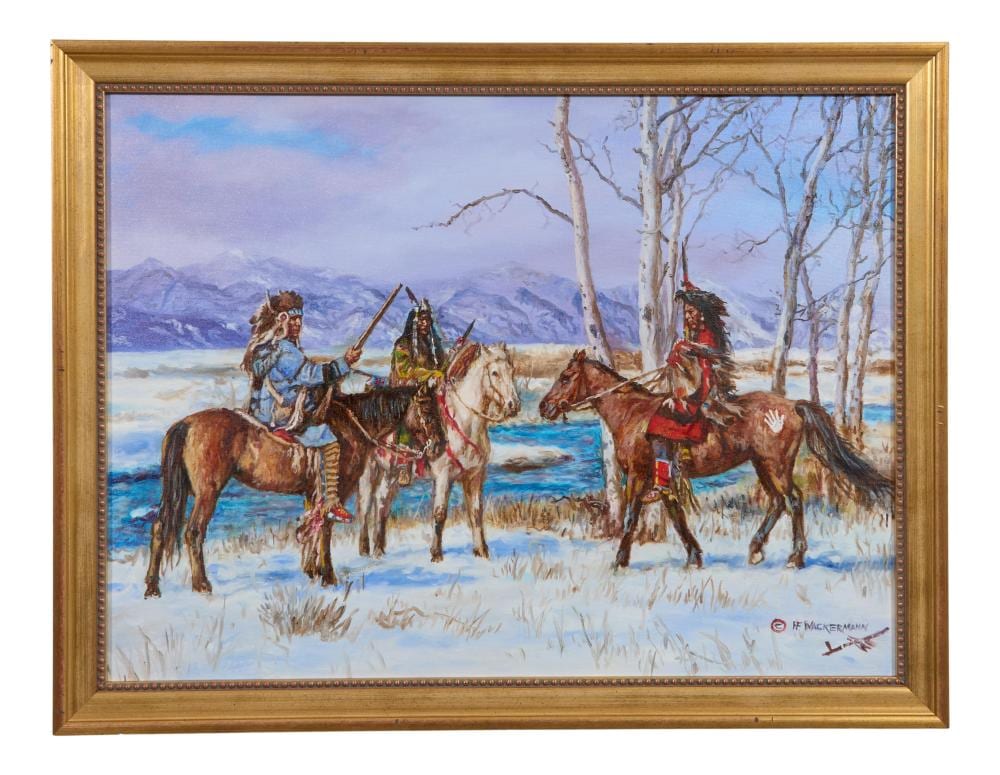 Hubert Wackermann comparable auction result: hubert wackermann american b 1945 crow hunting party h 17 1 2 in w 23 1 4 in framed h 20 1 4 in w 26 1 2 in