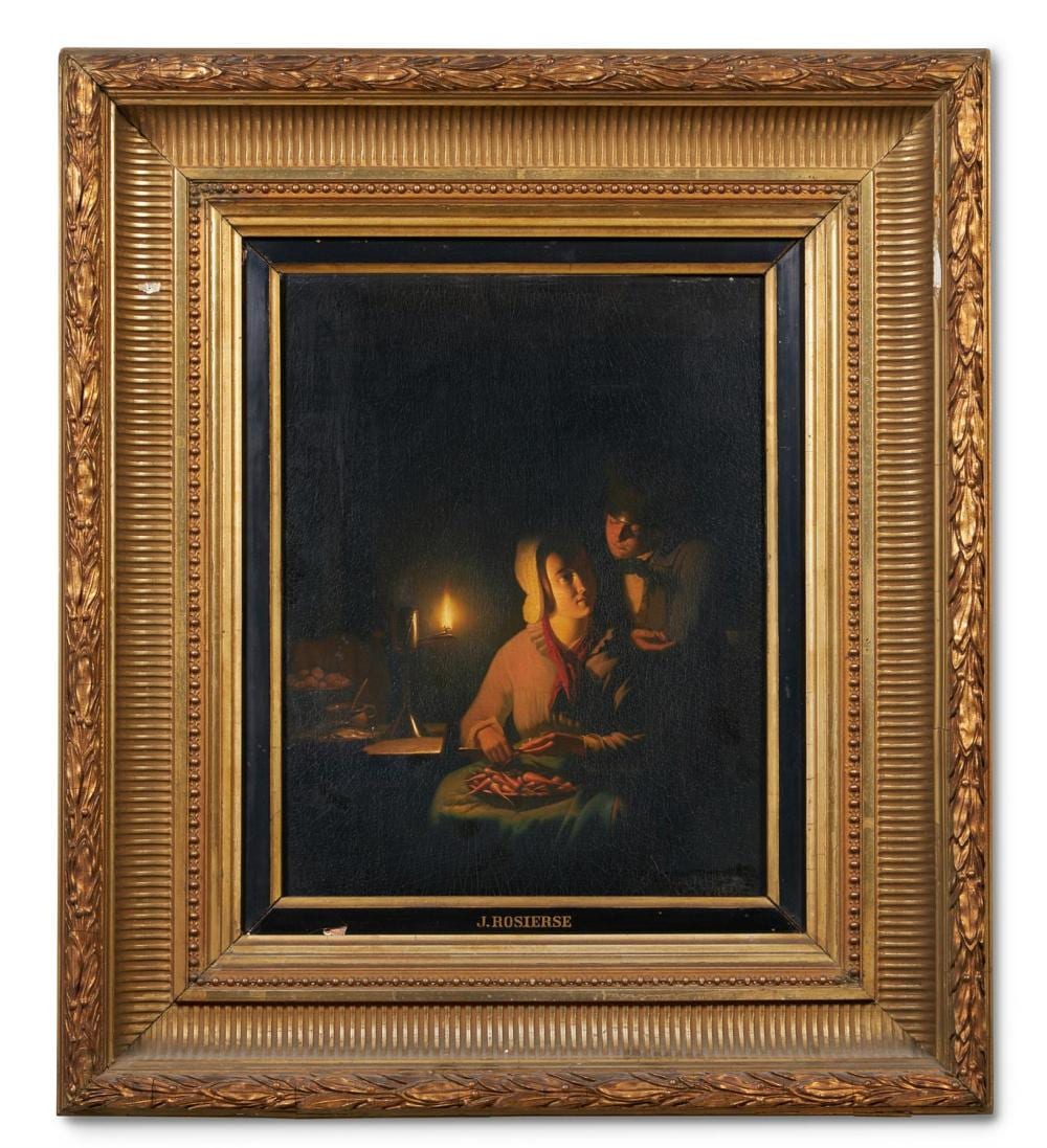 Johannes Rosierse comparable auction result: johannes rosierse dutch 1811 1901 peeling carrots by candlelight
