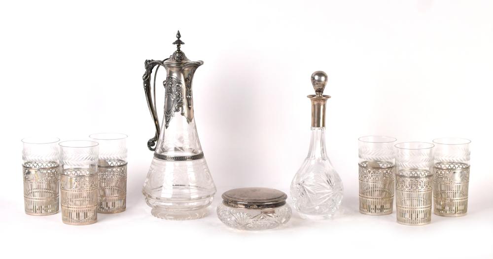 ANTIQUE STERLING MOUNTED GLASSWARE AND CRYSTAL, 9PCS. sold by William Smith Auctions, lot 371 — auction record photograph