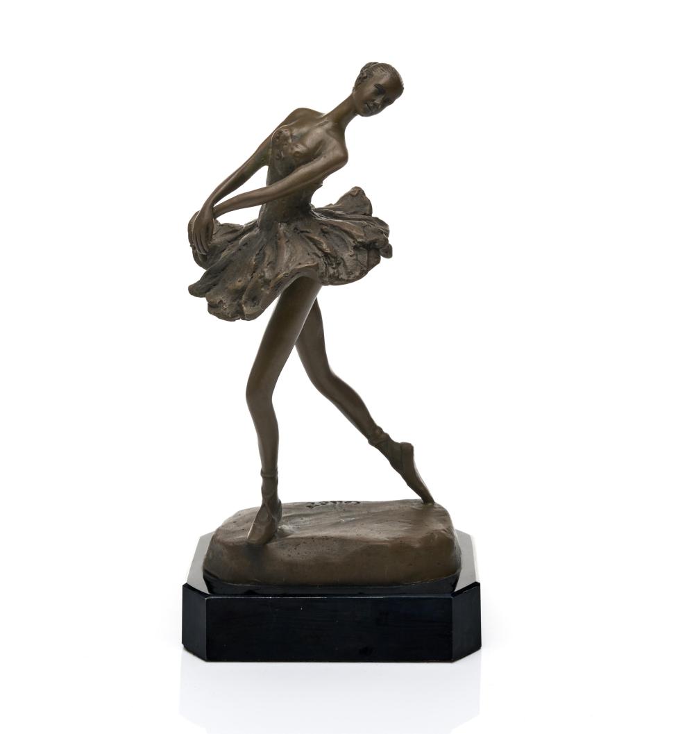 EDOUARD-LOUIS COLLETT, (After) , Ballet Dancer, bronze sculpture on marble base, 26 x 14 x 13 cm. (10.2 x 5.5 x 5.1 in.), base: 3 x 9 x 15 cm. (1.1 x 3.5 x 5.9 in.) sold by Lawsons, lot 8116 — auction record photograph