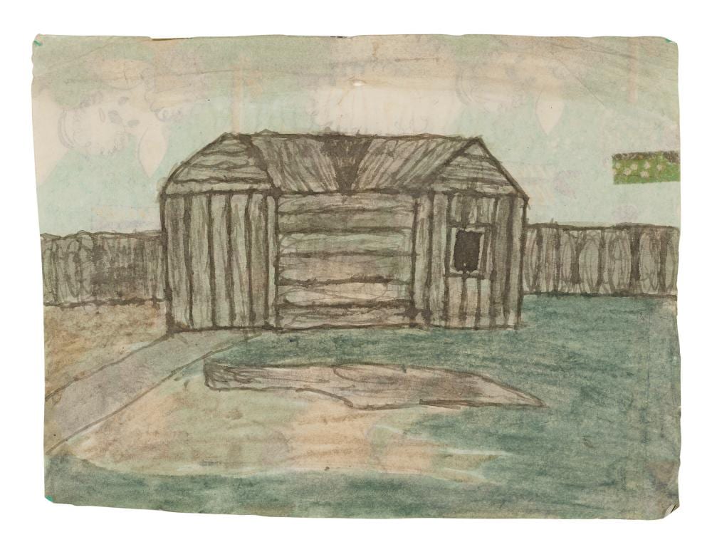 James Castle comparable auction result: james castle 1899 1977 untitled shed with green lawn colored pulp so