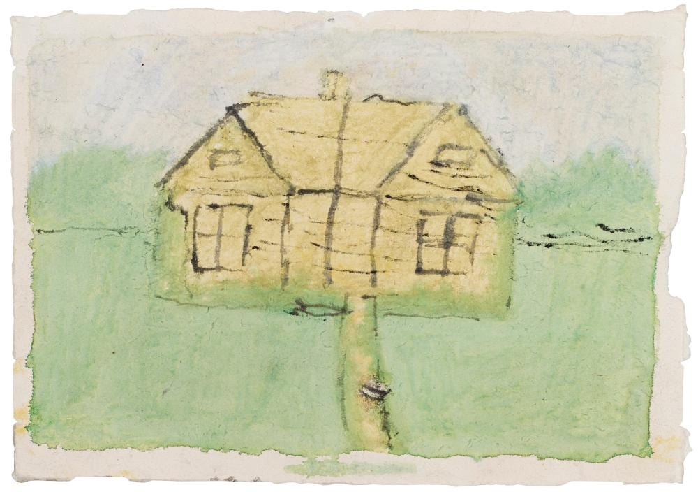 James Castle comparable auction result: james castle 1899 1977 untitled yellow house colored pulp soot and s
