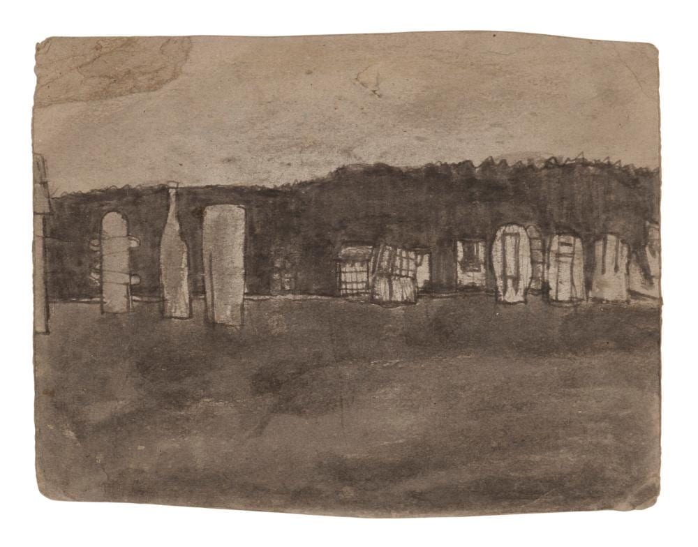 James Castle comparable auction result: james castle 1899 1977 untitled farmscape with totems soot and spit o