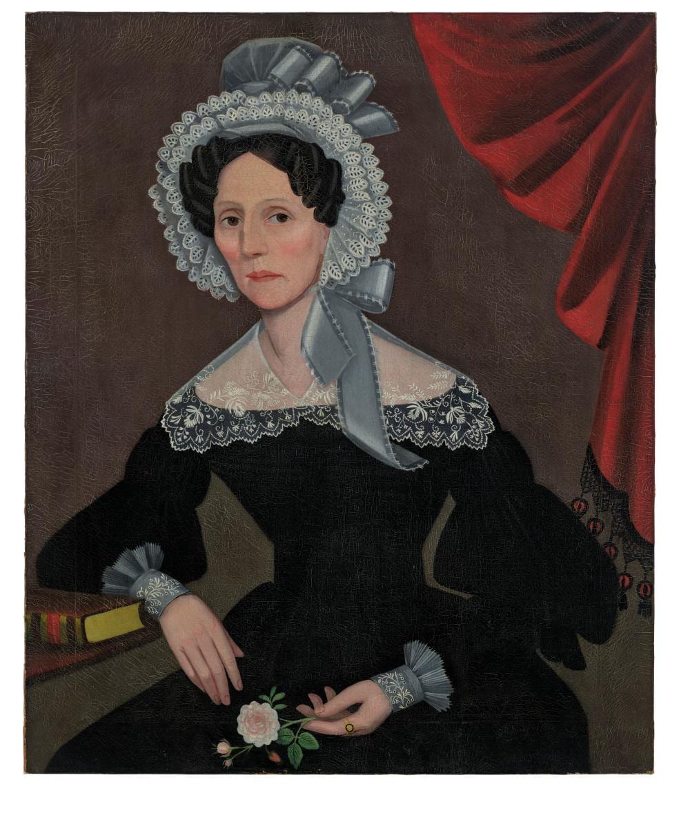 Ammi Phillips comparable auction result: ammi phillips 1788 1865 portrait of a lady oil on canvas36 x 30 in