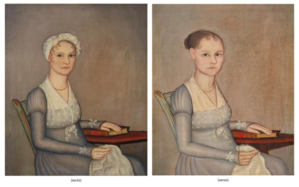 Ammi Phillips comparable auction result: ammi phillips 1788 1865 a rare double sided portrait oil on canvas36 x