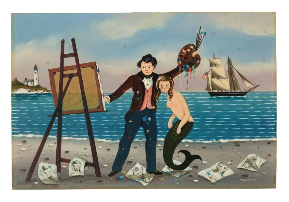 Ralph Cahoon comparable auction result: ralph cahoon 1910 1982 untitled the artist and the mermaid oil on boa