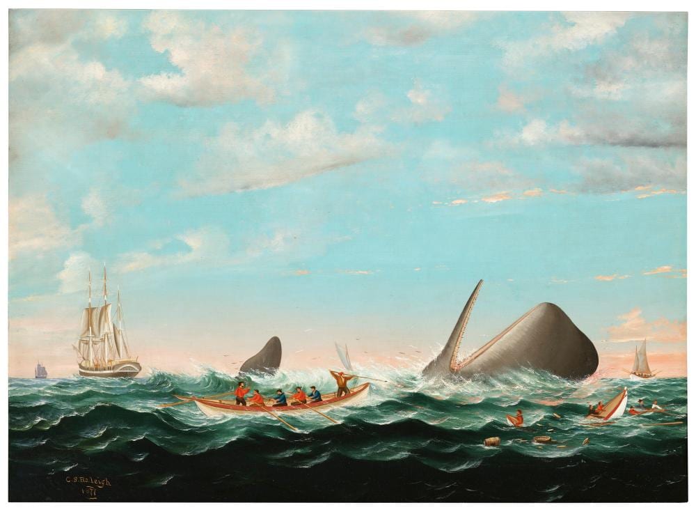 Charles Sidney Raleigh comparable auction result: charles sidney raleigh 1830 1925 whaler attacking a sperm whale oil on