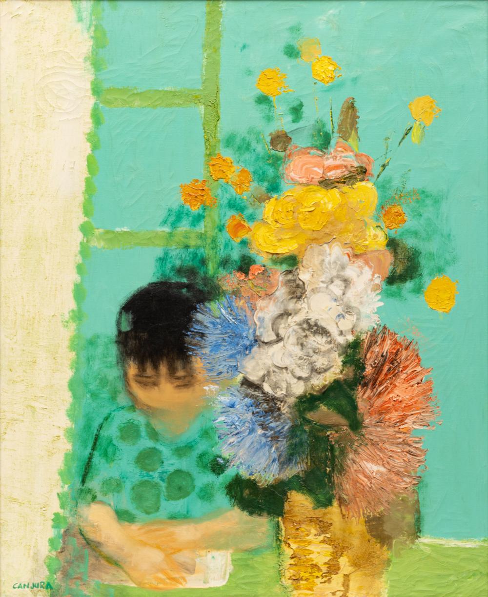 Noé Canjura comparable auction result: no canjura french 1925 1973 oil on canvas enfant lisant h 23 5 w 29
