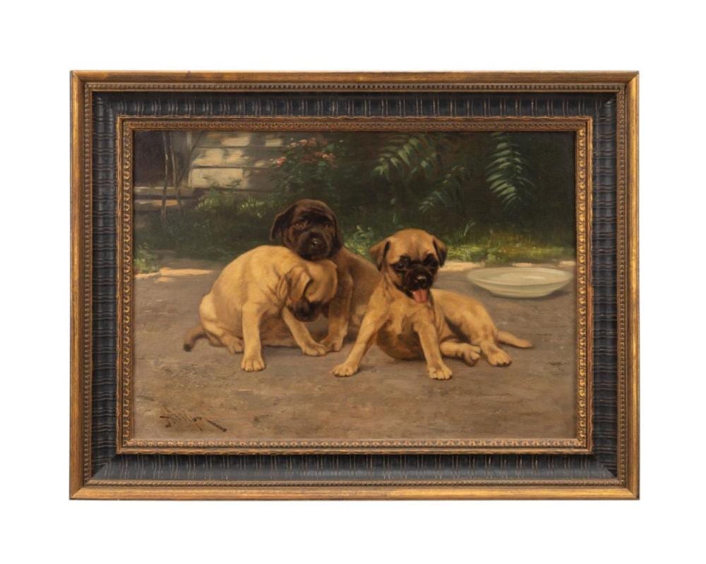 John Henry Dolph comparable auction result: john henry dolph three puppies oil on canvas