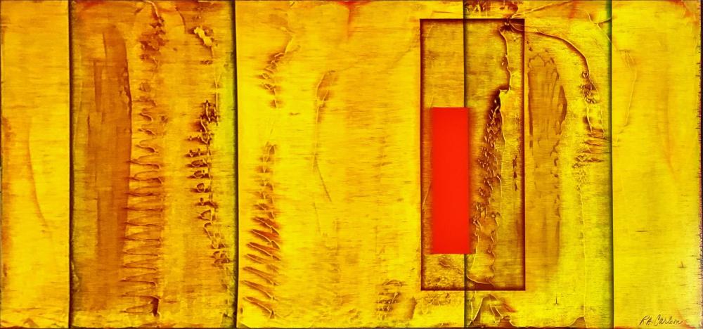 Abstract Signed Yellow Painting Measures 40” x 18”. sold by Apple Tree Auction Center, lot 4178 — auction record photograph