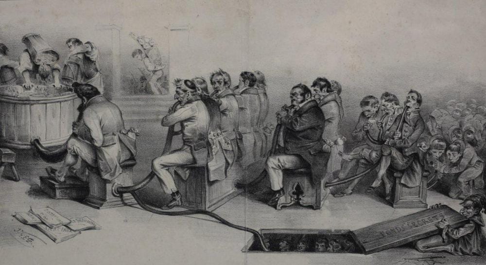 Jean-Jacques Grandville comparable auction result: jean jacques grandville lithograph digestion du budjet c1830