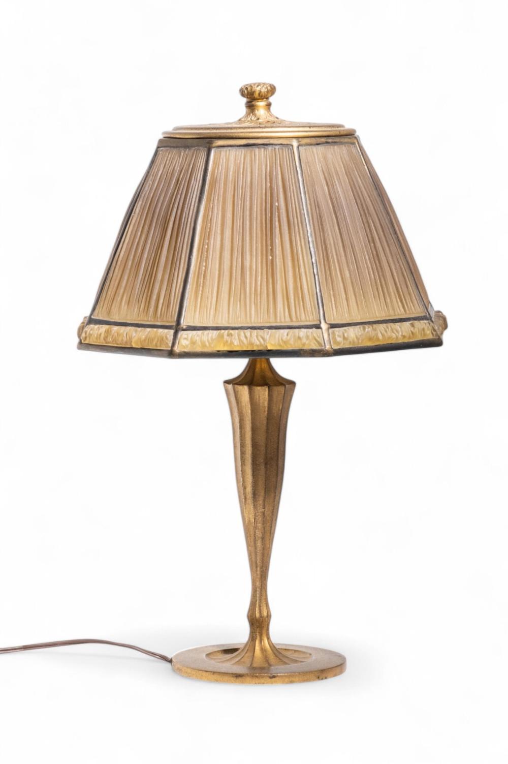 Auction comp thumbnail for Tiffany Studios Signed Linenfold Table Lamp, Early 20th Century (Collective Hudson, LLC, Lot 26)