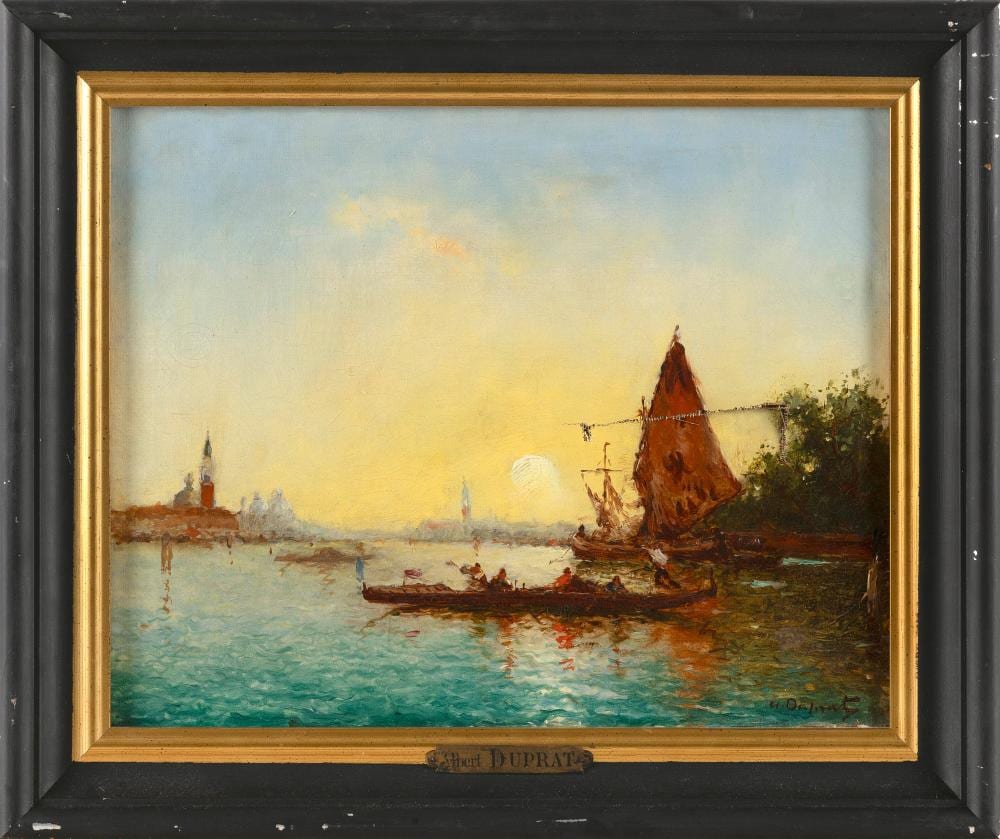 Albert Ferdinand Duprat comparable auction result: albert ferdinand duprat italy france 1882 1974 sunset over venice oil on canvas 13 x 16 25 framed 17 x 20