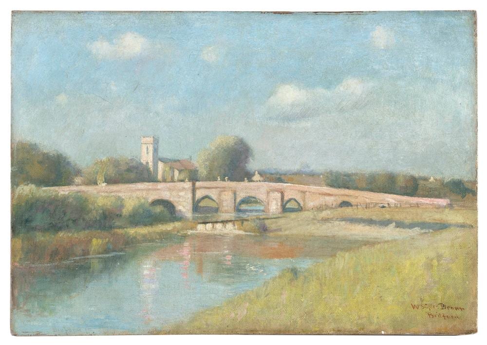 William Staples Drown comparable auction result: william staples drown rhode island massachusetts 1856 1915 bradford bridge church oil on canvas 14 x 20 unframed