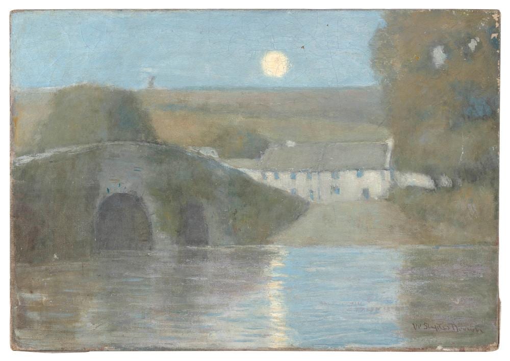 William Staples Drown comparable auction result: william staples drown rhode island massachusetts 1856 1915 moonlit bridge oil on canvas 14 x 20 unframed