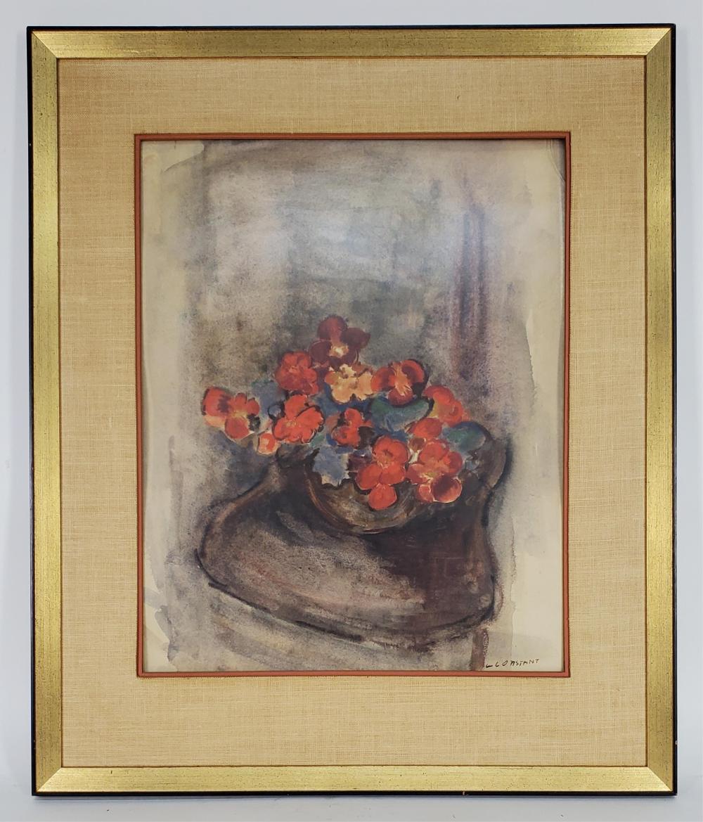 george constant american 1892 1978 floral still life gouache on paper signed constant lower right sight 19 5 8 x 15 5 8 framed 28 1 8 x 23 5 8 · Auction Gallery of the Palm Beaches · 2025-01-18 George Constant comparable auction result: george constant american 1892 1978 floral still life gouache on paper signed constant lower right sight 19 5 8 x 15 5 8 framed 28 1 8 x 23 5 8