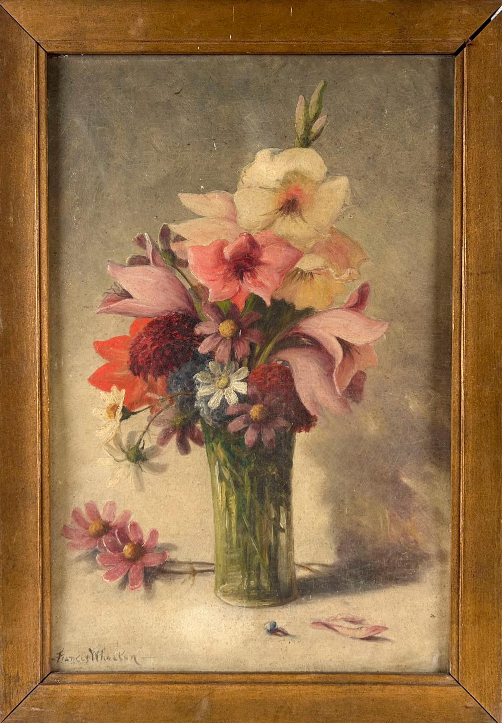 Francis Wheaton comparable auction result: francis wheaton new york 1849 1942 floral still life oil on board 18 5 x 12 framed 21 x 15