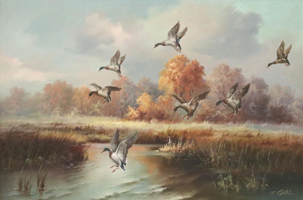 Eugene Garin comparable auction result: eugene garin russian 1922 1994 oil on canvas painting ducks in flight
