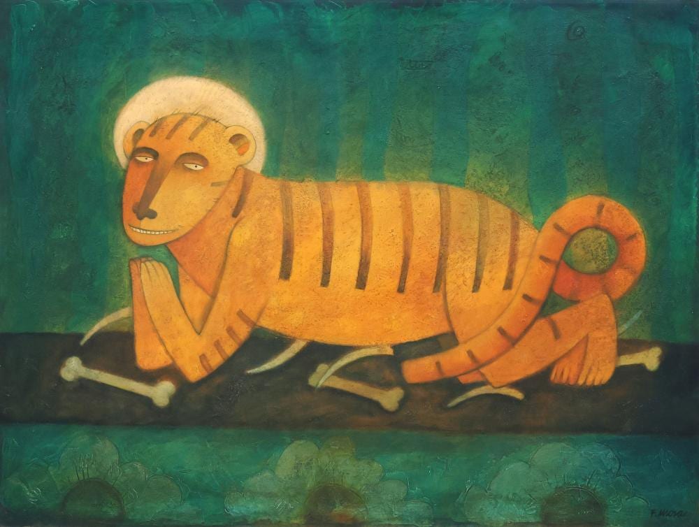 francisco mora b 1952 illustration art mixed media painting tiger · Austin Auction Gallery · 2025-01-24 Francisco (1922) Mora comparable auction result: francisco mora b 1952 illustration art mixed media painting tiger