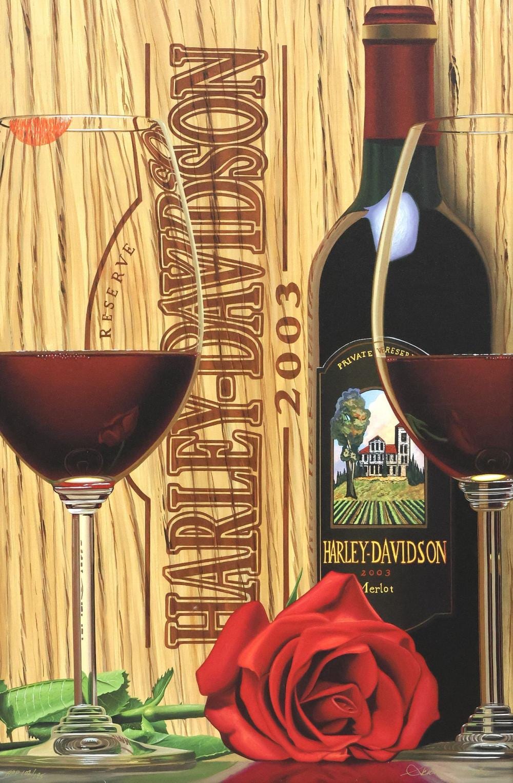Scott Jacobs comparable auction result: scott jacobs 20thc giclee on canvas harley davidson wine 102 195
