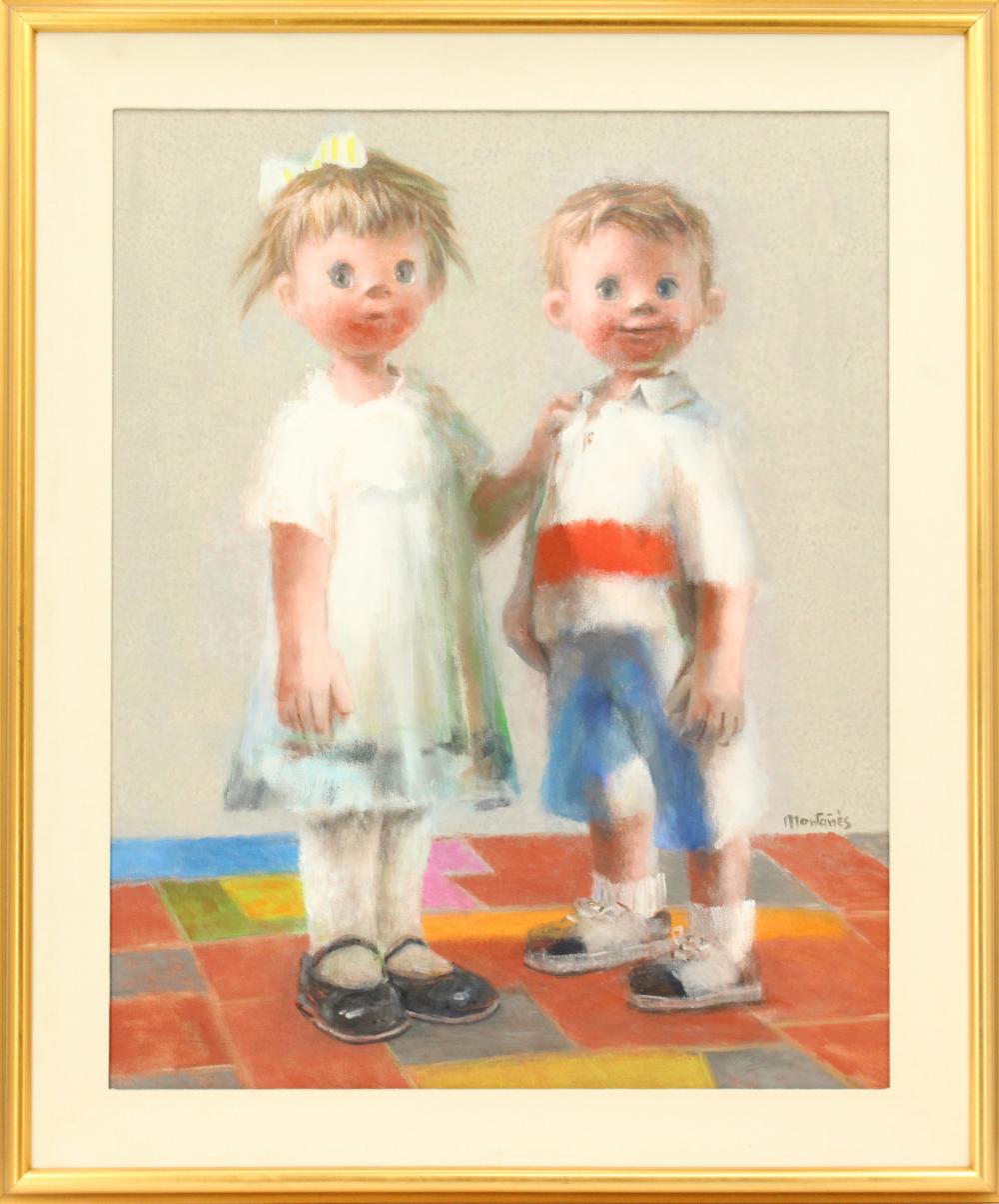 Jose Montanes comparable auction result: jose montanes 1918 1998 spanish original oil on canvas painting two children