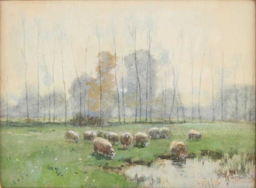 willem 1856 steelink dutch 1856 1928 sheep watering by treeline watercolor · Nye & Company · 2025-01-22 Maurits Willem van der Valk comparable auction result: willem 1856 steelink dutch 1856 1928 sheep watering by treeline watercolor