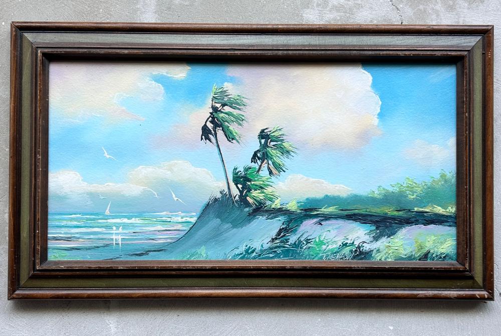 Tracy Newton comparable auction result: tracy newton 2nd gen highwaymen palm trees on dunes at beach