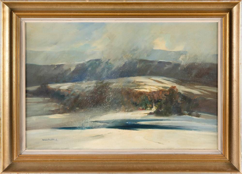 Nathalie Johnson Nordstrand comparable auction result: nathalie johnson nordstrand massachusetts 1932 winter landscape with geyser oil on canvas 20 x 30 framed 27 5 x 37 5