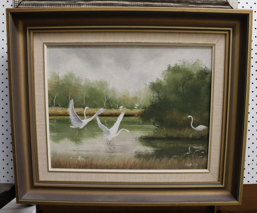 Clarrie Cox comparable auction result: clarrie cox the afternoon arrivals oil on canvas board signed lower right approx 34cm x 44cm